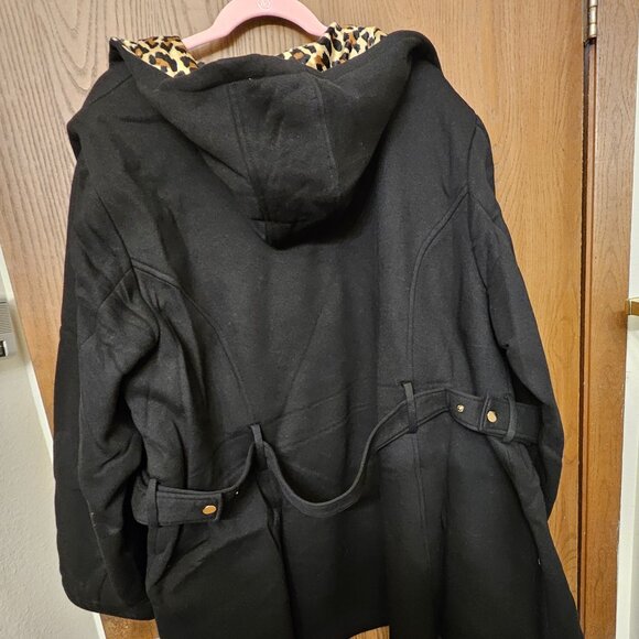 Avenue Women's Plus Size Side Tab Black & Leopard Fleece Jacket NWT Hood 30/32 - Picture 8 of 10